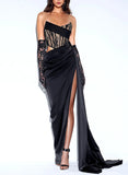 Sheath/Column Satin Prom Dress with Split Front and Strapless Floor-Length Design-27dress