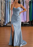 Sheath/Column Sweetheart Sleeveless Prom Dresses with Pleated Split and Sweep Train - Silk like Satin-27dress