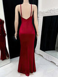 Sheath/Column V-neck Silk-like Satin Floor-length Prom Dresses With Split Front