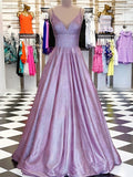 Shimmer Crepe Pockets Prom Dress - Ball Gown/Princess V-neck Floor-length