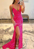 Shine in Style - Trumpet/Mermaid V Neck Sleeveless Prom Dress With Split and Allover Sparkly Sequins-27dress