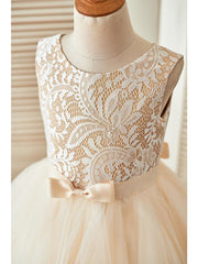 Short A-Line Lace Tulle Sleeveless Scoop Neck Pageant Flower Girl Dresses-27dress