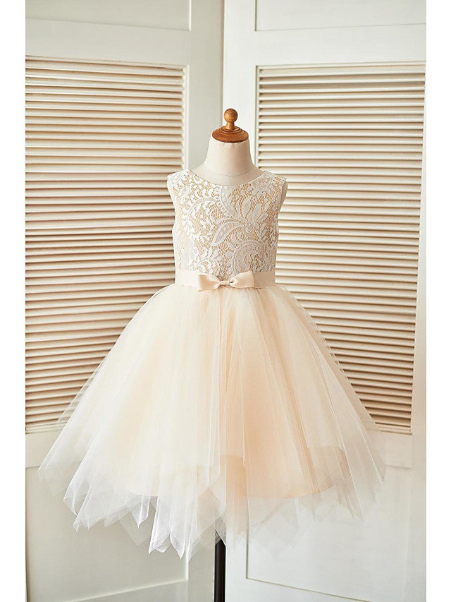 Short A-Line Lace Tulle Sleeveless Scoop Neck Pageant Flower Girl Dresses-27dress