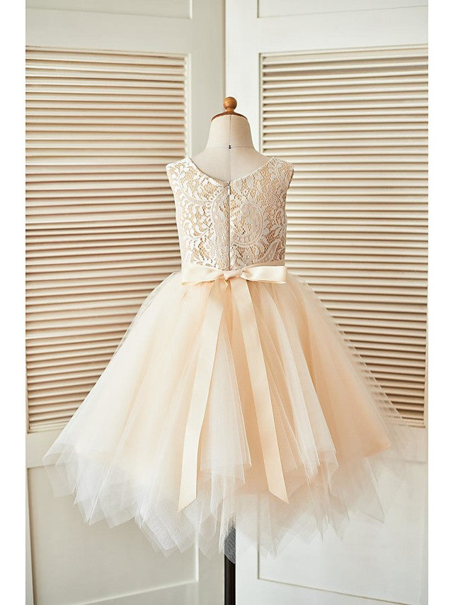 Short A-Line Lace Tulle Sleeveless Scoop Neck Pageant Flower Girl Dresses-27dress