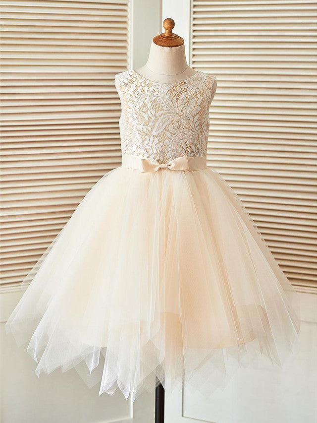 Short A-Line Lace Tulle Sleeveless Scoop Neck Pageant Flower Girl Dresses-27dress