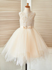 Short A-Line Lace Tulle Sleeveless Scoop Neck Pageant Flower Girl Dresses-27dress