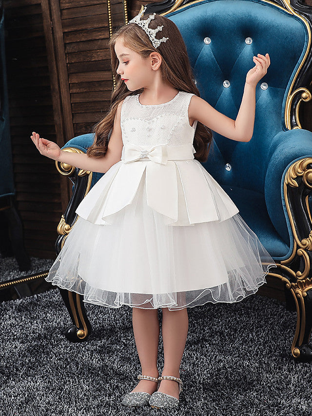 Short A-Line Tulle Satin Jewel Neck Wedding Party Communion Dresses-27dress