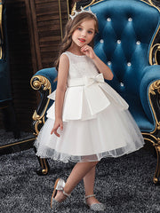 Short A-Line Tulle Satin Jewel Neck Wedding Party Communion Dresses-27dress