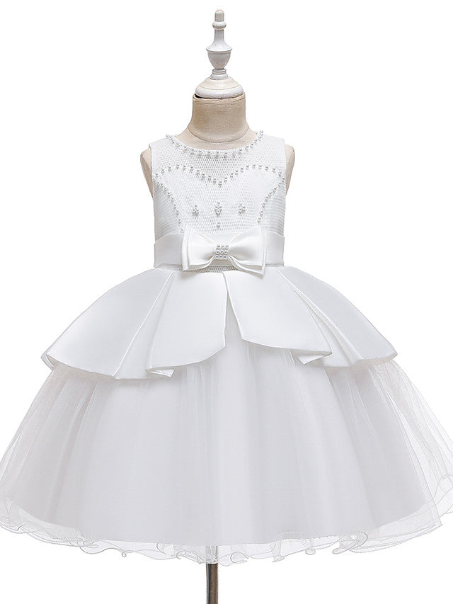 Short A-Line Tulle Satin Jewel Neck Wedding Party Communion Dresses-27dress