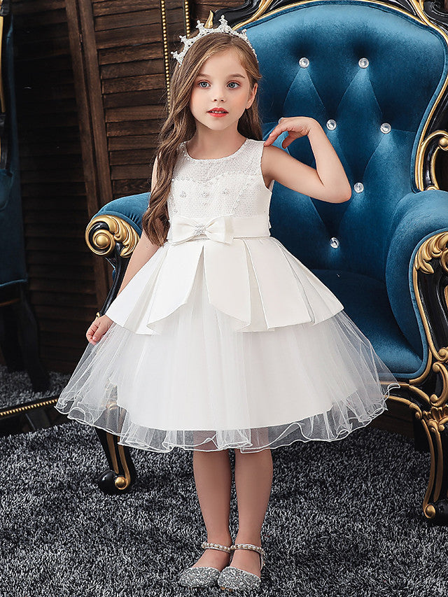 Short A-Line Tulle Satin Jewel Neck Wedding Party Communion Dresses-27dress