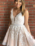 Short A-line V-neck Lace Tulle Homecoming Dress-27Dress