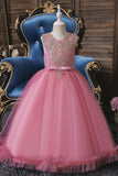 Short Ball Gown Appliques Lace Scoop Tulle Flower Girl Dresses-27dress