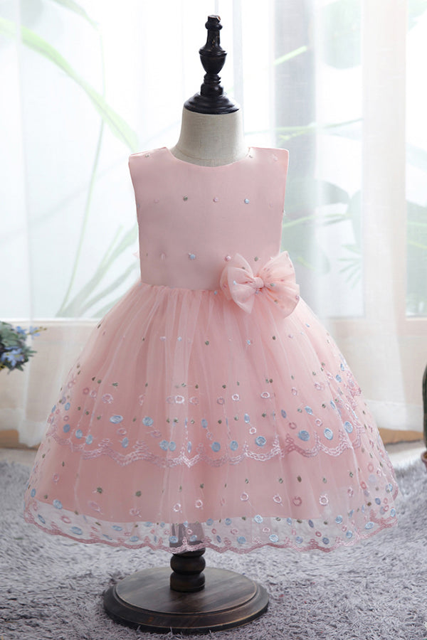 Short Ball Gown Bow Scoop Sleeveless Flower Girl Dresses-27dress