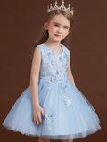 Short Ball Gown Jewel Neck Tulle Satin Chiffon Wedding Party Flower Girl Dresses-27dress