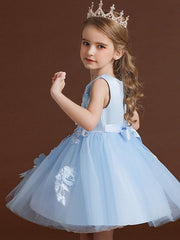 Short Ball Gown Jewel Neck Tulle Satin Chiffon Wedding Party Flower Girl Dresses-27dress