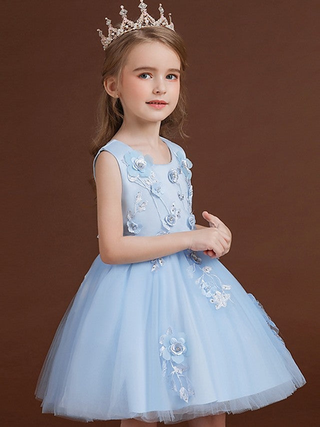 Short Ball Gown Jewel Neck Tulle Satin Chiffon Wedding Party Flower Girl Dresses-27dress