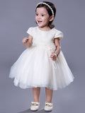 Short Ball Gown Lace Jewel Neck Wedding Event Party Flower Girl Dresses with Sleeves-27dress