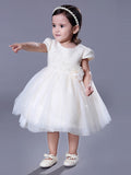 Short Ball Gown Lace Jewel Neck Wedding Event Party Flower Girl Dresses with Sleeves-27dress