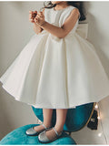 Short Ball Gown Satin Sleeveless Jewel Neck Wedding Party Flower Girl Dresses-27dress