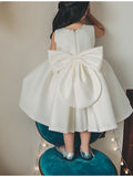 Short Ball Gown Satin Sleeveless Jewel Neck Wedding Party Flower Girl Dresses-27dress