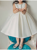 Short Ball Gown Satin Sleeveless Jewel Neck Wedding Party Flower Girl Dresses-27dress