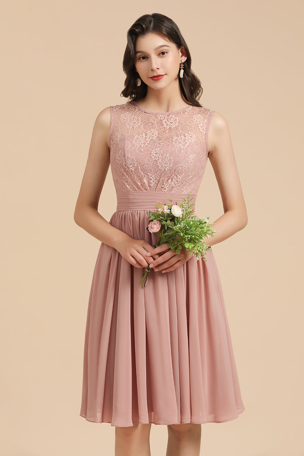 Short Lace Dusty Rose Junior Bridesmaid Dress-27dress