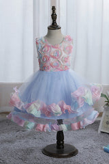 Short Princess Floral Tulle Flower Girl Dresses-27dress