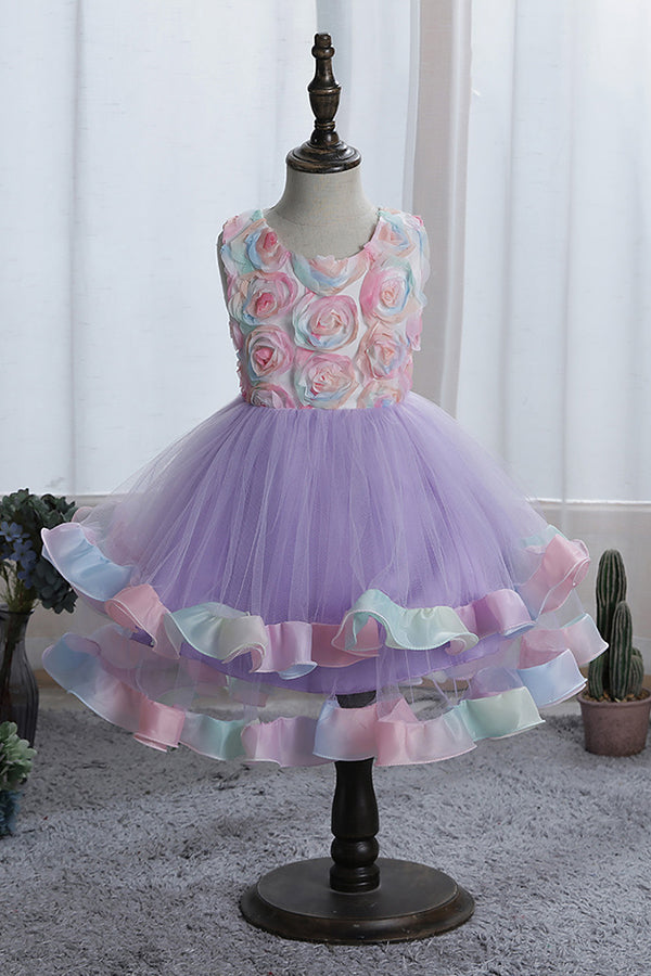 Short Princess Floral Tulle Flower Girl Dresses-27dress