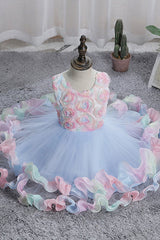 Short Princess Floral Tulle Flower Girl Dresses-27dress