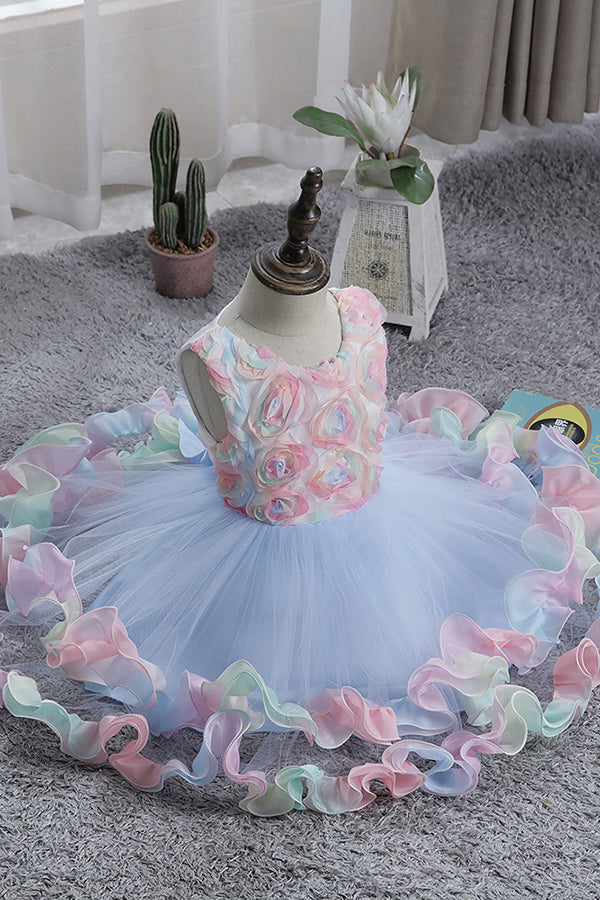 Short Princess Floral Tulle Flower Girl Dresses-27dress