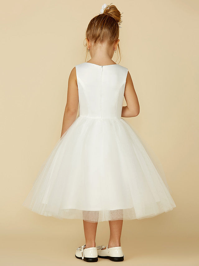 Short Princess Satin Tulle Wedding First Communion Flower Girl Dresses-27dress