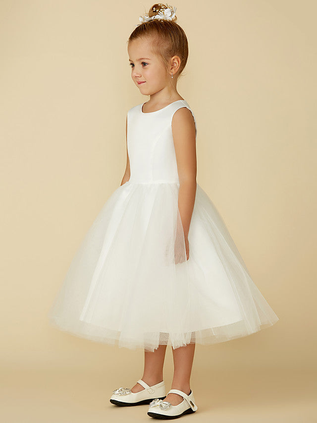 Short Princess Satin Tulle Wedding First Communion Flower Girl Dresses-27dress