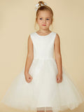 Short Princess Satin Tulle Wedding First Communion Flower Girl Dresses-27dress