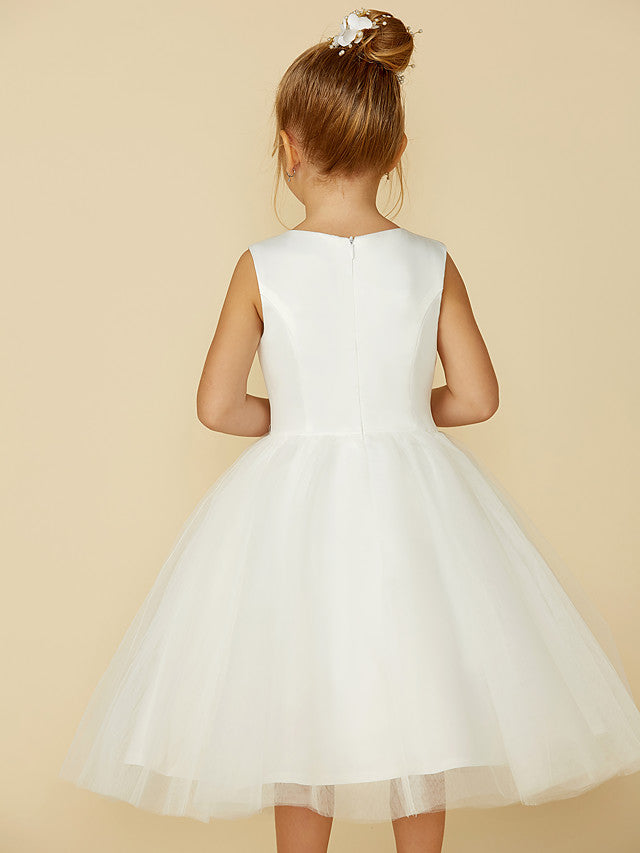 Short Princess Satin Tulle Wedding First Communion Flower Girl Dresses-27dress