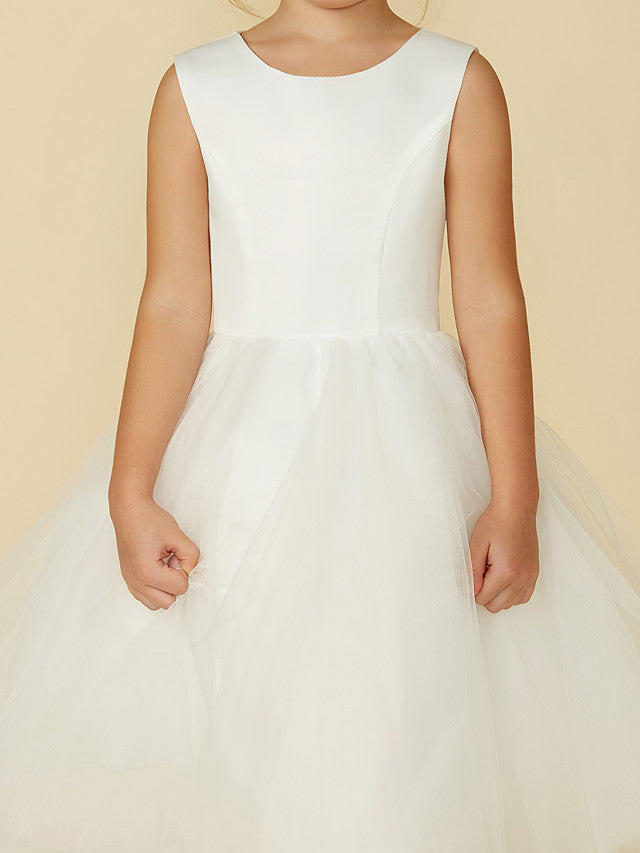 Short Princess Satin Tulle Wedding First Communion Flower Girl Dresses-27dress