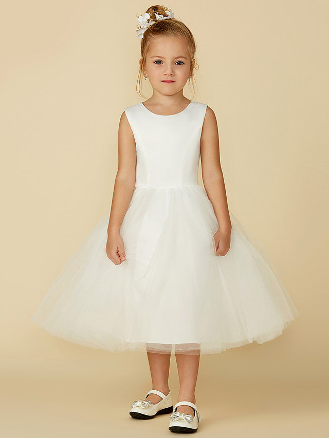 Short Princess Satin Tulle Wedding First Communion Flower Girl Dresses-27dress