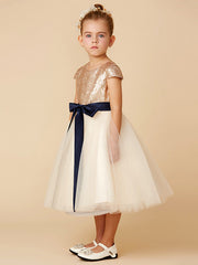 Short Princess Tulle Sequined Jewel Neck Pageant Flower Girl Dresses with Sleeves-27dress