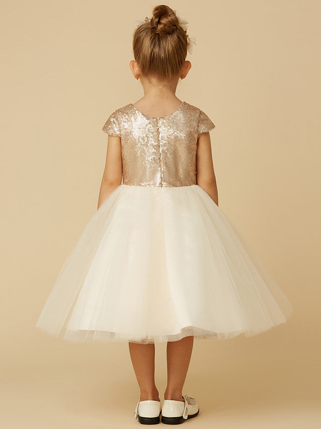 Short Princess Tulle Sequined Jewel Neck Pageant Flower Girl Dresses with Sleeves-27dress