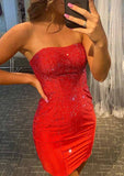 Short Satin Homecoming Dress with Beading and Sweetheart Neckline-27dress