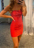 Short Satin Homecoming Dress with Beading and Sweetheart Neckline-27dress