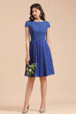 Short Sleeve Royal Blue Lace Junior Bridesmaid Dress-27dress