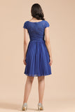 Short Sleeve Royal Blue Lace Junior Bridesmaid Dress-27dress