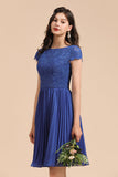 Short Sleeve Royal Blue Lace Junior Bridesmaid Dress-27dress