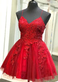 Short/Mini Homecoming Dress with Lace Tulle and Beading - A-line V Neck Sleeveless - 27Dress