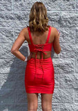 Short/Mini Pleated Satin Homecoming Dress with Sheath/Column Square Neckline and Elastic Waist-27dress