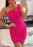 Short/Mini Sequined Velvet One-Shoulder Sleeveless Sheath/Column Homecoming Dress-27dress