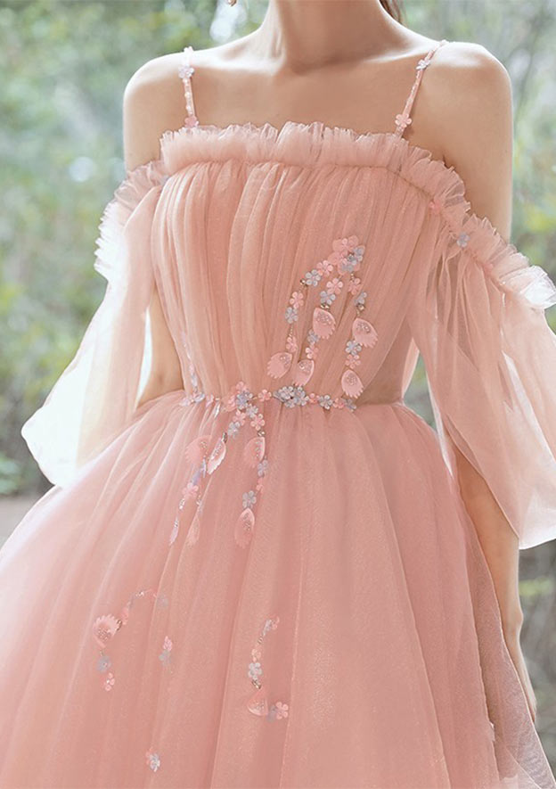 Short/Mini Tulle Homecoming Dress with Beading Pleated A-line Square Neckline Short Sleeve-27dress