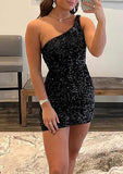 Short/Mini Velvet Sequins Homecoming Dress with Sheath/Column One-Shoulder Sleeveless-27dress