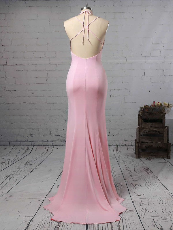 Showstopping Style: Trumpet/Mermaid V-neck Jersey Prom Dresses with Split Front and Sweep Train