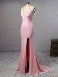 Showstopping Style: Trumpet/Mermaid V-neck Jersey Prom Dresses with Split Front and Sweep Train